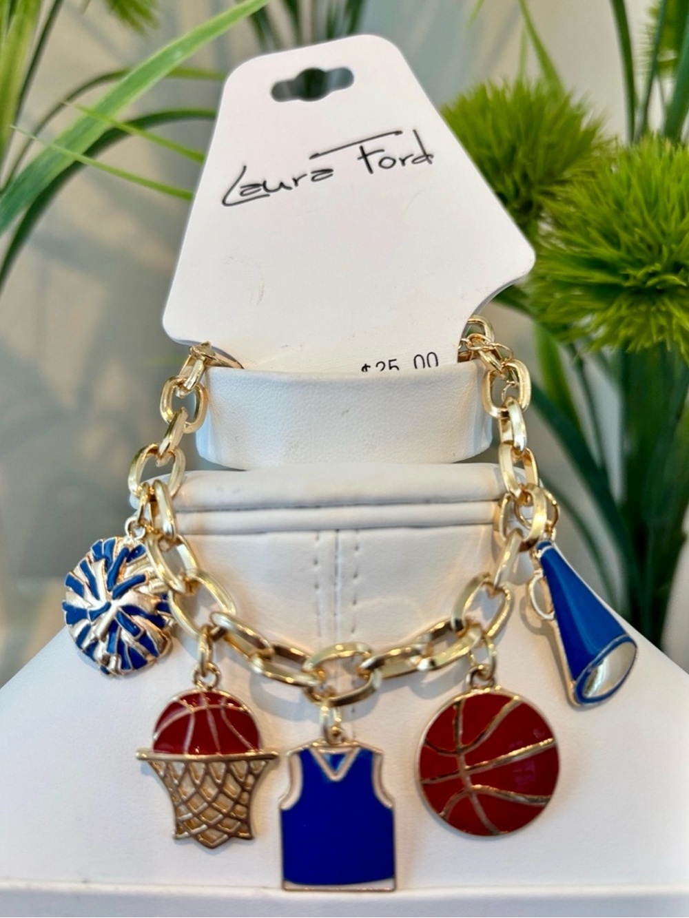 Laura Ford Basketball goldtone charms,basketball,net,jersey,megaphone,pompom